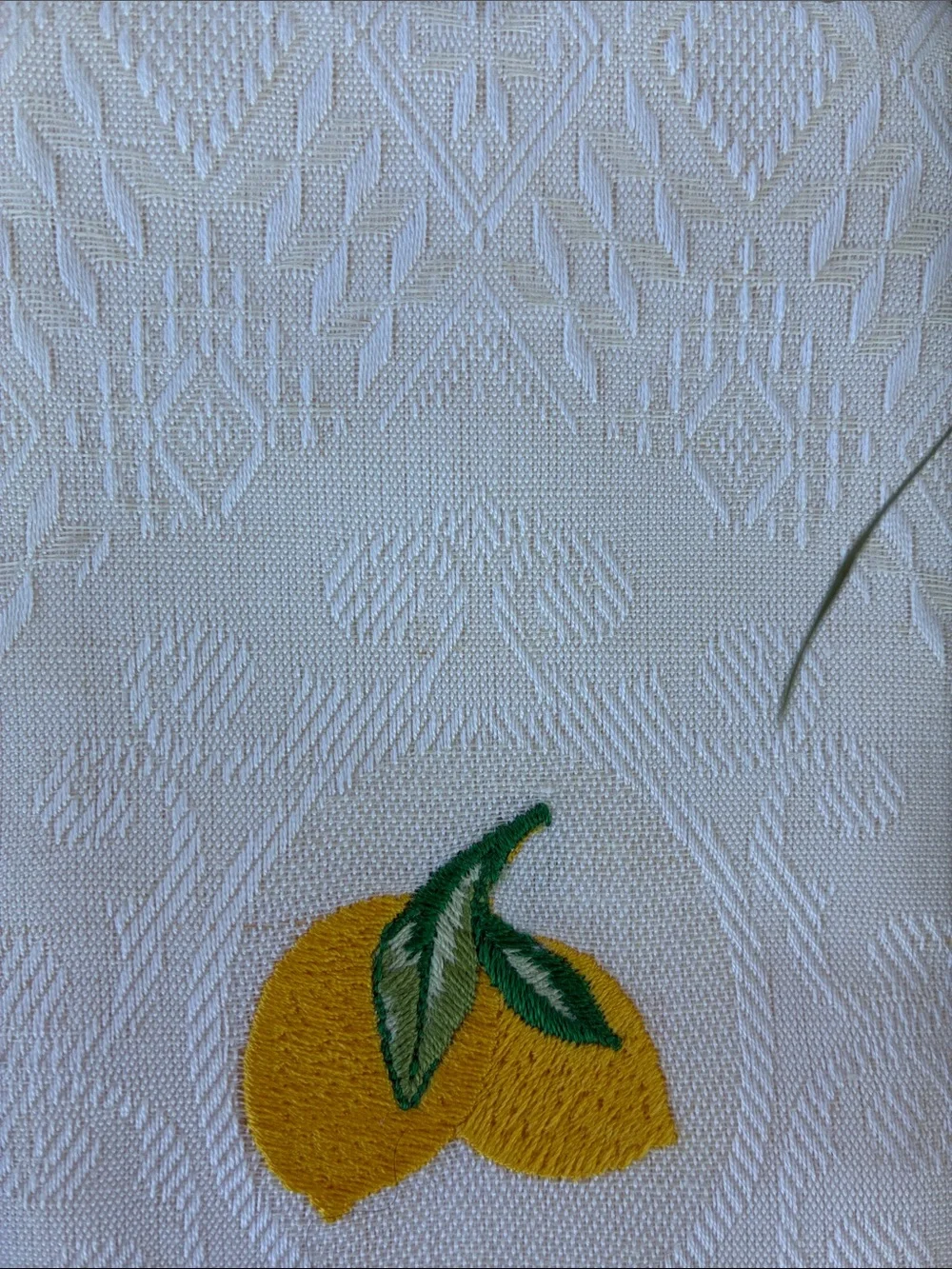 Vintage embroidered lemon napkin /guest towel